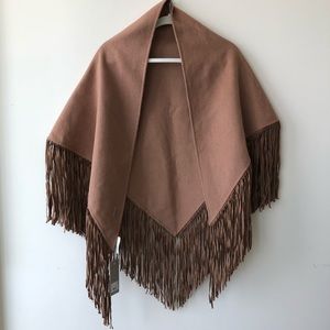 Soia & Kyo Brown Open Front Poncho With Frills